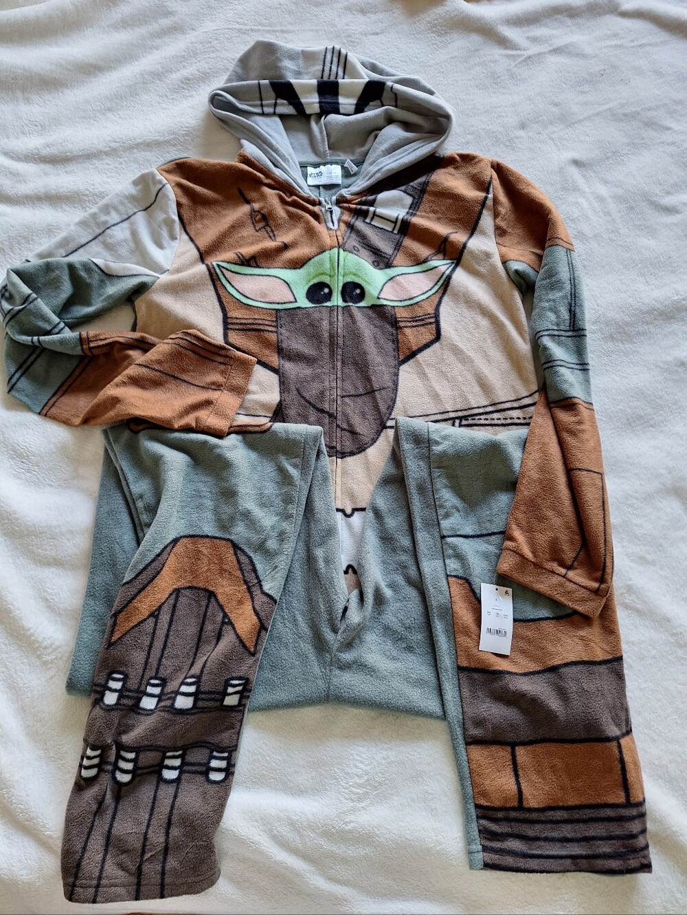 NWT Star Wars Mandalorian Grogu Adult Fleece Union Suit Pajamas Large L Hooded
